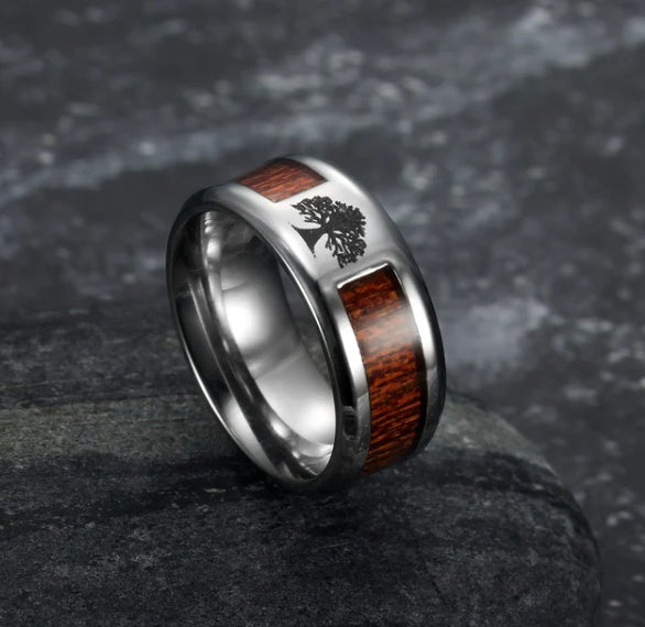 Celtic Tree of Life Ring – Stainless Steel & Handcrafted Wood Inlay